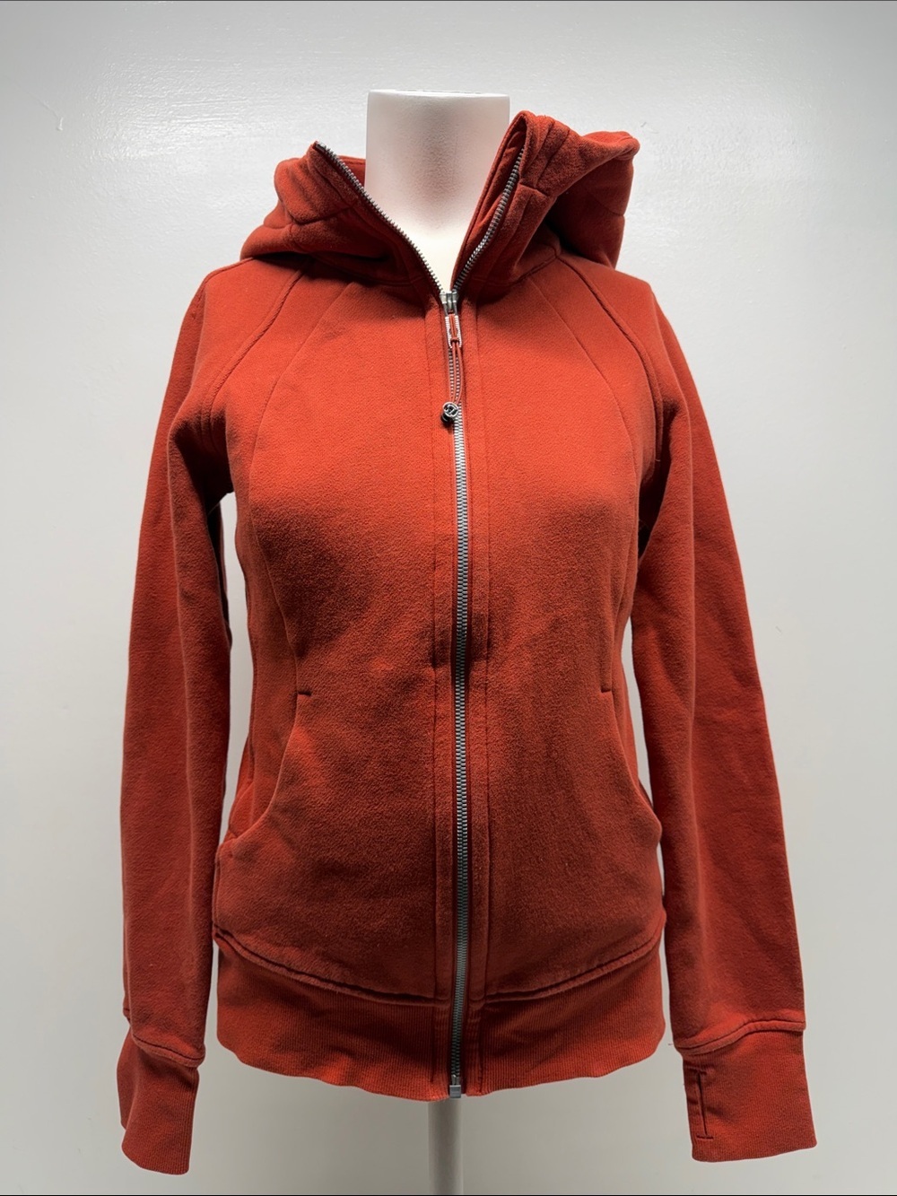 Lululemon Scuba Hoodie Hooded Sweatshirt Full Zip Cotton Ribbed Red Rock Size 4